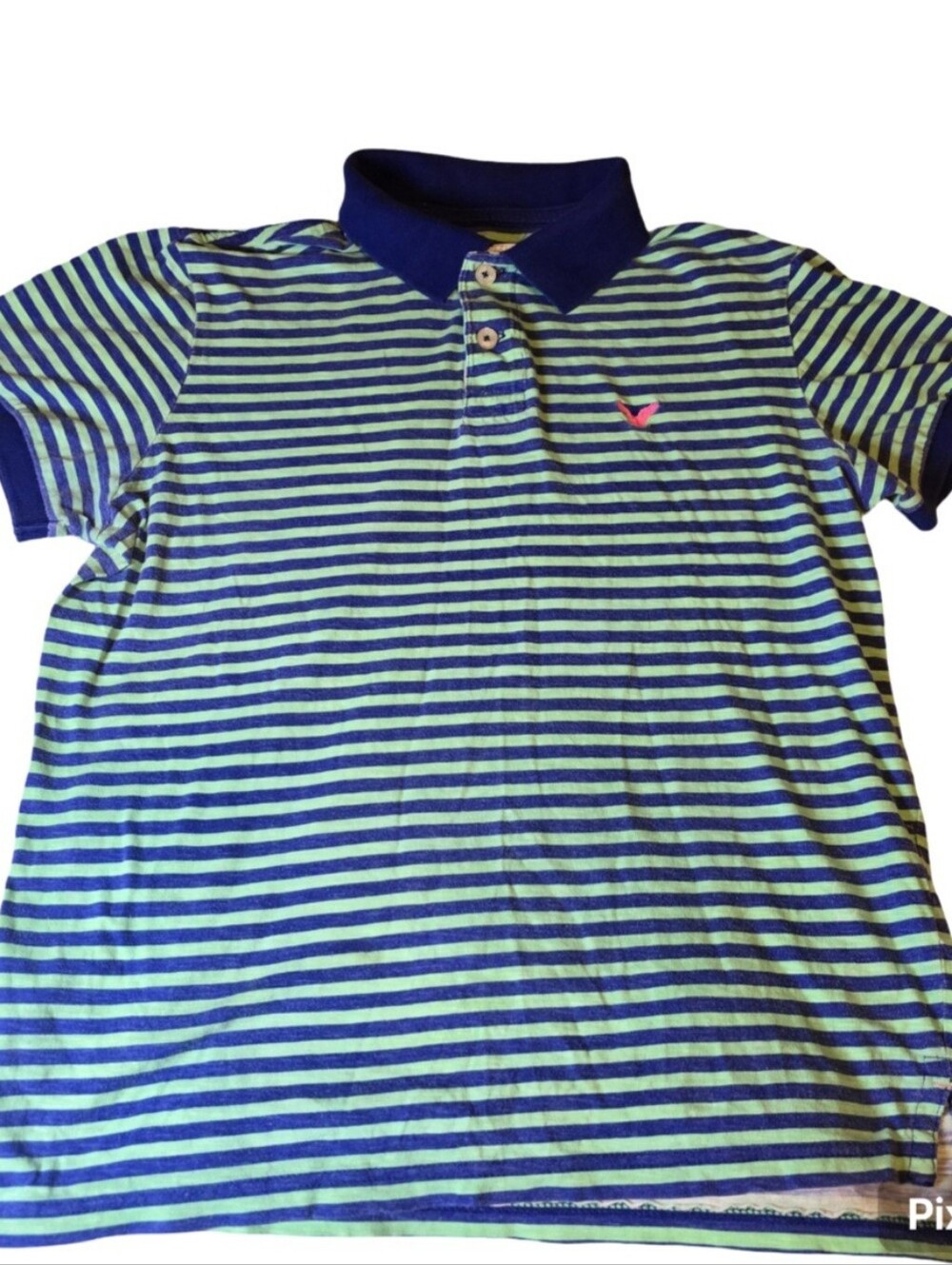 American Eagle Outfitters Striped Polo - Navy & Light Green